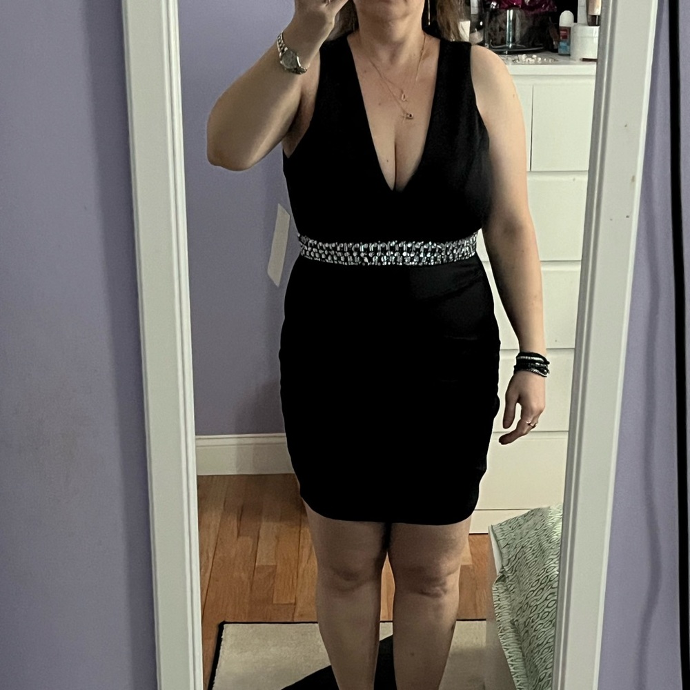 Honey and Rosie Black Mini Dress with Rhinestone Accents